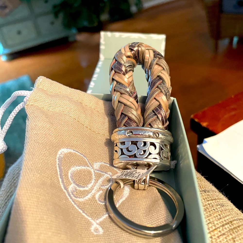 Brighton brand new key chain with tan, silver and brown new keychain holder